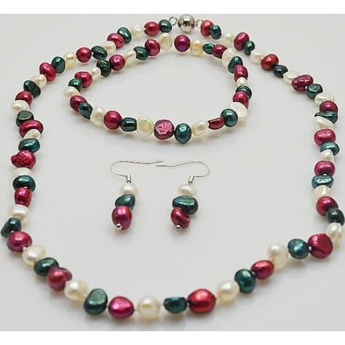 Multicolor Baroque Freshwater Pearl Necklace Bracelet Earrings Jewelry Set Charming Women Gift Jewelry Birthday Party Jewelry