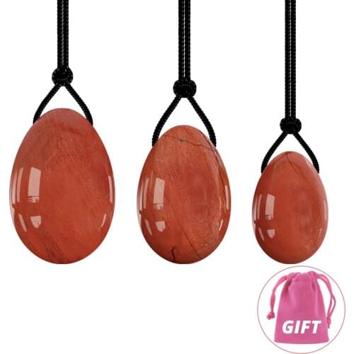 Undrilled Yoni Eggs 3 Sizes Red Jasper Massage Ball Pre Drilled with Unwaxed String for Women to Strengthen Pelvic Floor Muscles