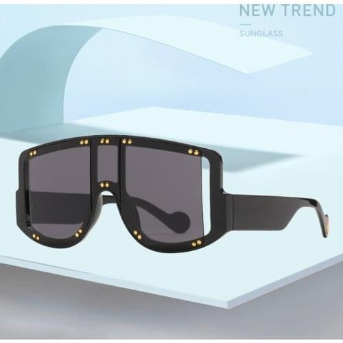 Rivet Leg Square One Piece Sunglasses for Women Luxury Brand Gradient Sun Glasses Men Vintage Oversized Shades Female UV400