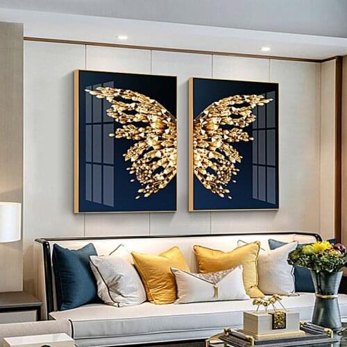 Modern Golden Butterfly Bronzing Picture Wall Poster Modern Style Canvas Print Art Aisle Living Room Bedroom Decoration Painting