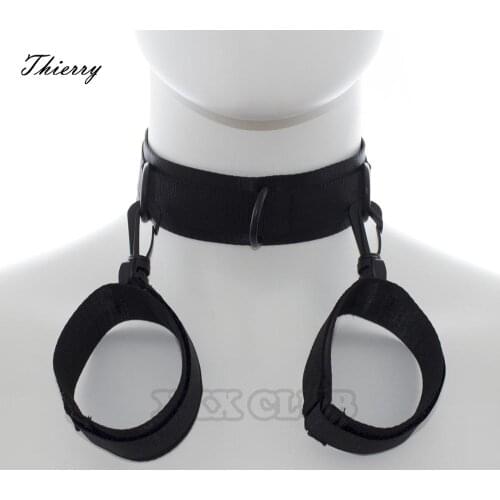 Thierry Nylon Collar Connect Hand Cuffs for adult games,Restraints Neck and Wrist Cuffs Sex Toys For couples flirting tamed game