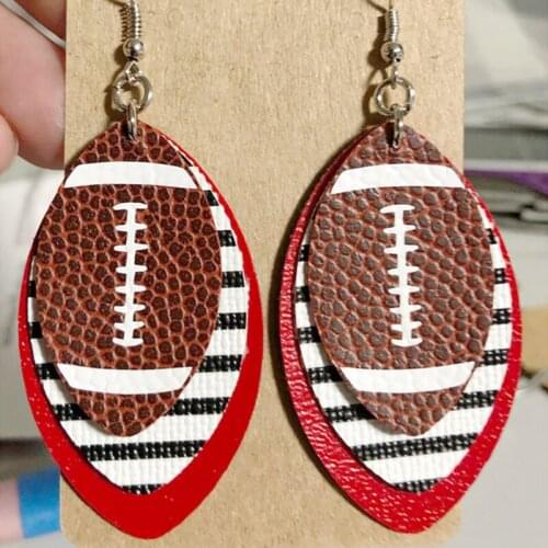 Glitters 3D 4th of July Football triple Layer Sequins Faux Leather Teardrop Earrings Color Layered Spirit Earrings Cheer Sport