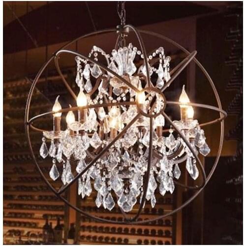 Vintage Orbital K9 Crystal Chandelier Lamp DIY American Home Deco Living Room Retro Rust Iron luxury Chandelier Lighting Fixture