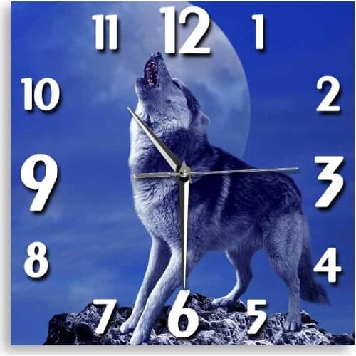 Wolf Howling At The Moon Forest Art Modern Wall Clock Wildlife Fine Art Silent Quartz Clock Full Moon Eclipse Home Décor Watch