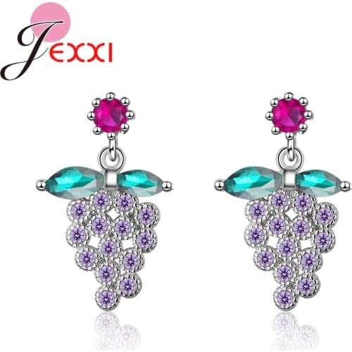 Top Quality 925 Silver Jewelry Women Shiny Cubic Zircon Earrings Cute Colorful Grape Shape Accessories Brilliant Present