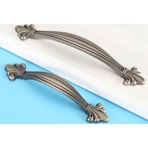 Green Bronze Furniture Handle Antique Petals Kitchen Cabinet Door Handle European Style Black Wardrobe Drawer Knob Decoration