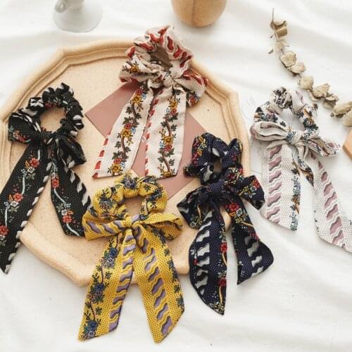 Ruoshui Woman Chic Floral Hair Ribbon Scrunchies Hairband Flower Hair Accessories Hair Tie Rubber Band Ponytail Holders Headwear