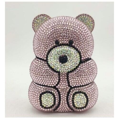 Lady Multi Color Diamond Evening Clutch Bag Bear-Shape Fashion Women’s Crystal Clutches Party Purse Shoulder Bags Small Handbags