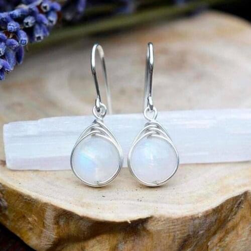 New Anillos Round Moonstone For Women Long Earrings Luxury Colorful Gems Earings Fashion Jewelry