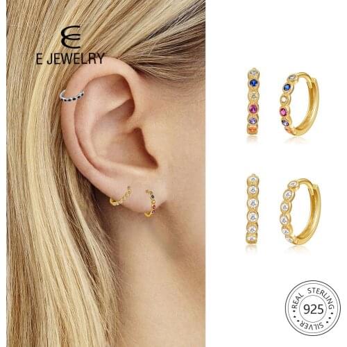 E 925 Sterling Silver Huggies Small Hoop Earrings for Women 18K Gold Plated Rainbow Earrings Thin Hoops Wedding Party Gifts