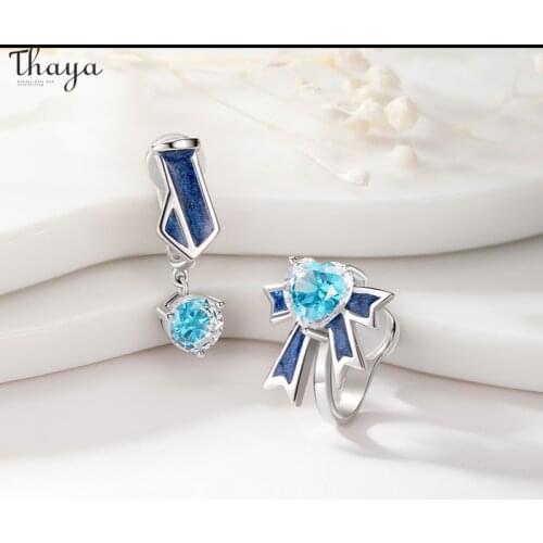 Thaya 925 Sterling Silver Bow Enamel Crystal Ear Clips Clip Earrings Pierced Ears For Women Female Trendy Fashion Women Earring