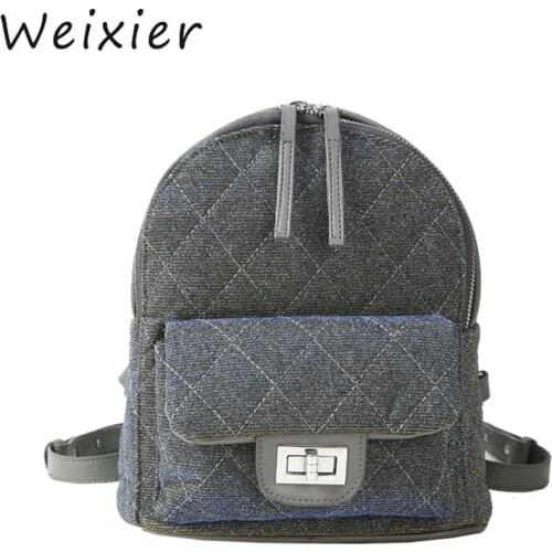 WEIXIER Velvet Backpack Women Back Pack Female Lingge Backpacks School Bags for Teenagers Girls Travelling Bags With Chain LQ-28