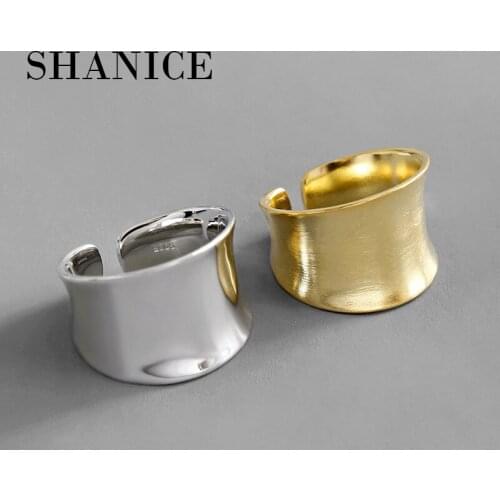 SHANICE INS 925 Sterling Silver Open Ring For Women Simple irregular frosted matte smooth wide surface Jewelry Girls Finger Ring