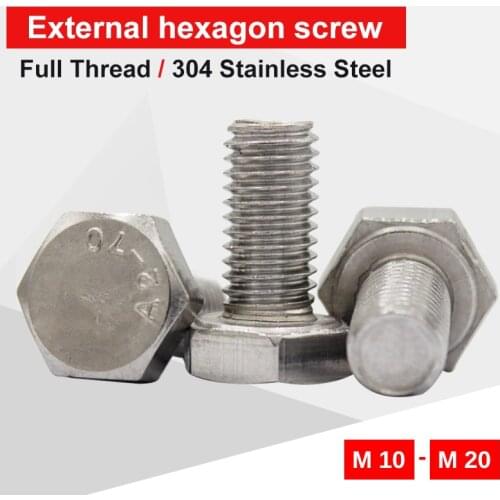 1-10 PCS External Hexagonal Screw Bolt M10 M12 M14 M16 M18 M20 Extended Full Thread Stainless Steel 304 DIN933 For Machinery