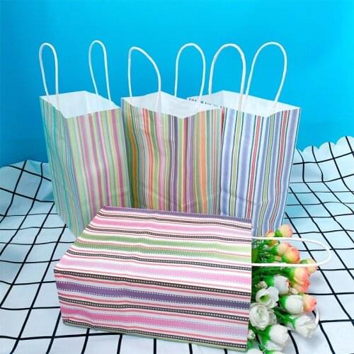 10pcs paper bag stripe color 21*15*8cm wedding party food gift packaging Recyclable Environmental Protection Bag For Clothes