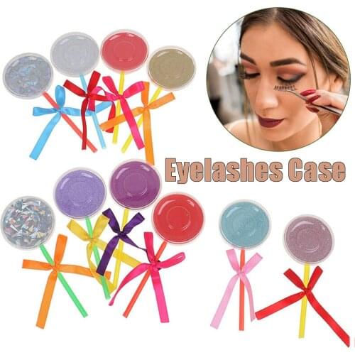 10 Pcs False Eyelashes Packaging Box Round Lollipop Bowknot Eyelashes Case Lashes Storage Box Eyelashes Protector Color Random