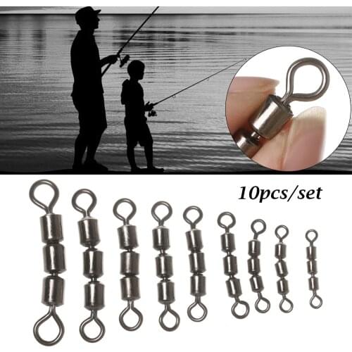 10 PCs/Set Stainless Steel Safe Fishing Swivels Rolling Triple Corrosion Resistant Lightweight Hook Connector Fishing Tackle