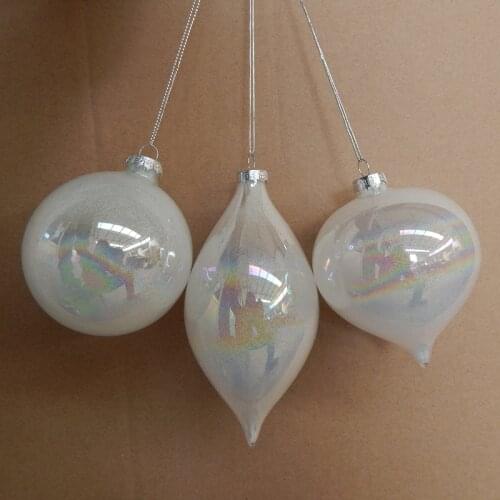 Pearl-white Series Diameter=8cm 12pcs/pack Mixed Glass Pendant Christmas Tree Decorative Transparent Glass Globe Handmade Glass