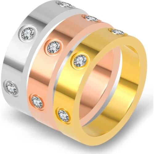 2021 Trendy Stainless Steel Rose Gold Color Love Ring for Women Men Couple CZ Crystal Rings Luxury Brand Jewelry Wedding Gift