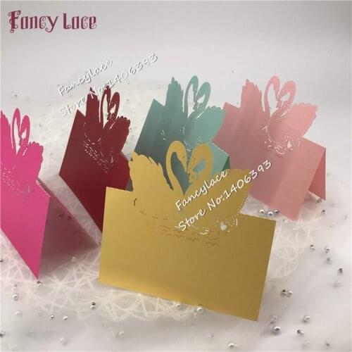 50 Pcs Laser Cut Swan Wedding Party Favor Place Cards pearl paper Hollow Out Swan Couple Design Birthday Table Name Cards