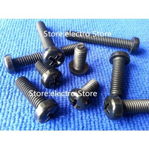 Free Shipping 100pcs M5 Length 8mm 10mm 12mm 15mm to 35mm 40mm 50mm Nylon screws round Phillips pan head screws Black