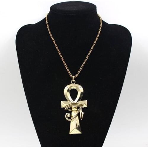 Women Mens Egyptian Eye of Horus Cross Charm Pendants Necklace Vintage Gold Color Hip Hop Wedjat Eye Chain Choker Necklace