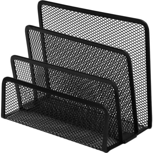 Black Metal Mesh Desk Organizer Desktop Letter Sorter Mail Tray File Organiser Office Home Bookends Book Holder Business