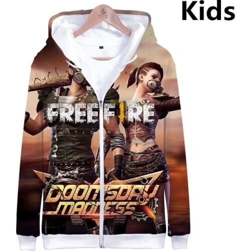 3 To 14 Years Kids Hoodie Free Fire 3D Printed zip up Hoodies Sweatshirt Cartoon Long Sleeve Jacket Tops Teen coat Oversized