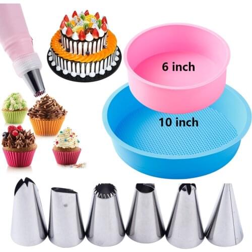 DIY Round Silicone Cake Mold Baking Dish Cake Stand Decorating Mouth Set Cakes Dessert Gadget Kitchen Bar Tool