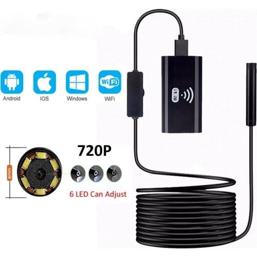 Wsdcam WIFI Endoscope Camera Mini Waterproof Soft Cable Inspection Camera 8mm 1M USB Endoscope Borescope Endoscope For iphones