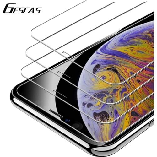 GESCAS 2PCS Screen Protector Tempered Glass For IOS Phone 11 Pro Max X XR XS Full Cover Protective Phone Transparent Glass