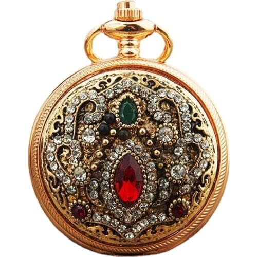 Blucome Vintage Pocket Watch Red Ancient Red Crystal Rhinestone British Watch Creative Jewelry Pocket Watch Pocket Watch
