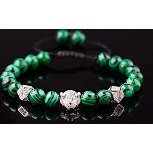 Classic Zircon Leopard Weaving Bracelet Homme Fashion Men Malachite Beads Bracelet For Women Pulseira Masculina