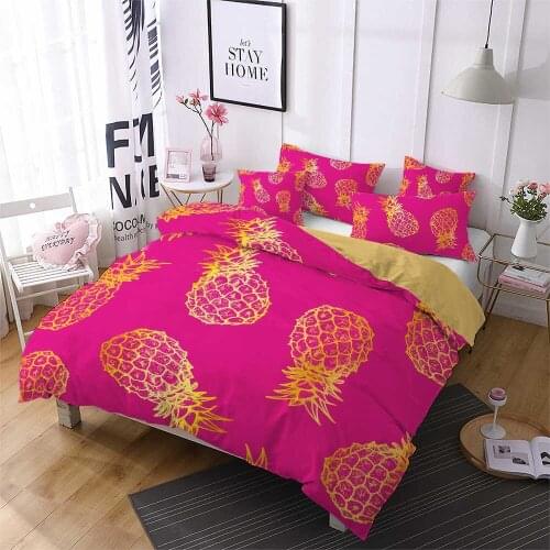 Bedding Set Gold Pineapples Duvet Cover Tropical Fruit Teens Quilt Cover Queen Double King Size Pillowcases 2/3 Pieces Bedding