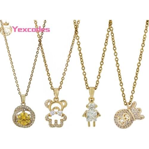 Korean Version Of Cute Bear Fashion Money Bag Necklace Woman Clavicle Chain, Golden Zircon Necklace Girlfriend Gifts