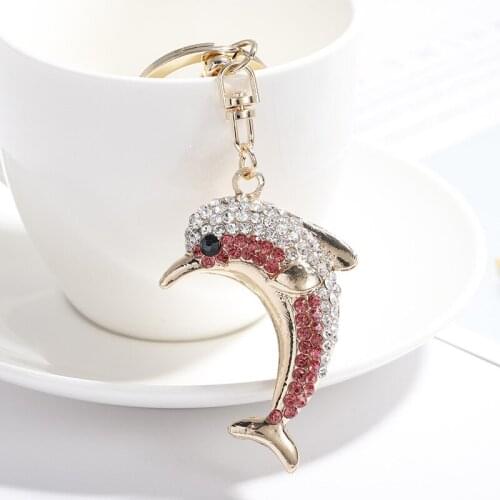 Cute Lucky Dolphin Keychain Rhinestone-Crystal Keyring Car Key Chain Women Animal-Shark Key Holder Ring Bague Jewelry Gifts