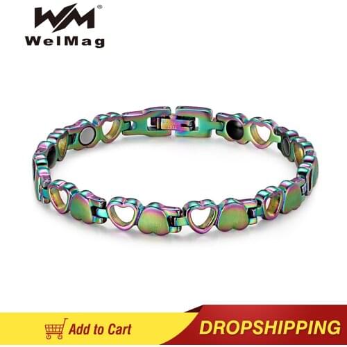 WelMag Women Fashion Bracelet & Bangle Magnetic Health Jewelry With Multicolor Plating Stainless Steel Hand Chain High Polished