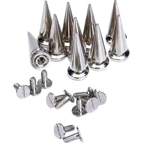 Set of 10 Silver Cone Studs for DIY Craft Leathercraft DIY Bags, Leather Bracelets, Clothes, Shoes, Decoration