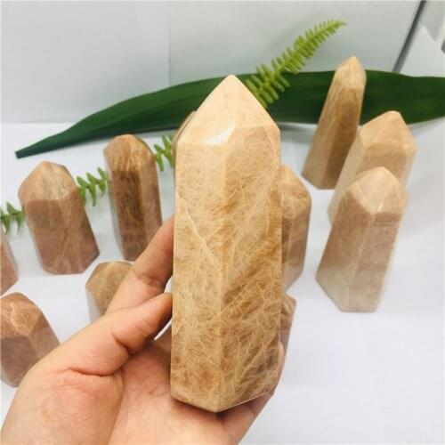 Natural peach moonstone quartz crystal stone wand healing reiki decoration gift 1pc