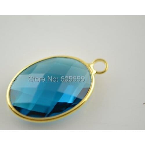 One Loop Faceted Blue Glass Oval Shape Charm Pendants Jewelry Connectors 20 pc per lot