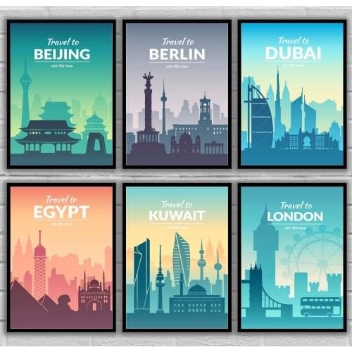 Beijing Berlin Dubai Egypt Kuwait London Moscow New York Paris Rio Roma Sydney Travel Poster Canvas Painting