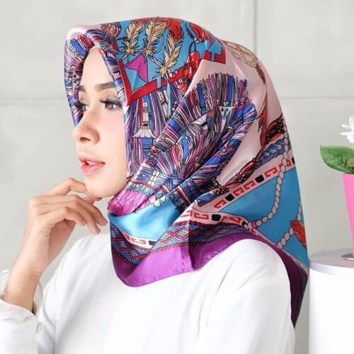 Silk Scarf Women Print Hair Neck Square Scarves Office Ladies Shawl Bandanna 90*90cm Muslim Hijab Handkerchief Muffler Foulard