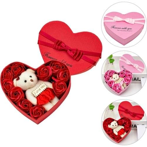 Gift Boxes DIY Soap Flowers Bears Rose Box Scented Bath Body Petal 10Pcs Rose Flower Party Festival Valentines Day Gift Box