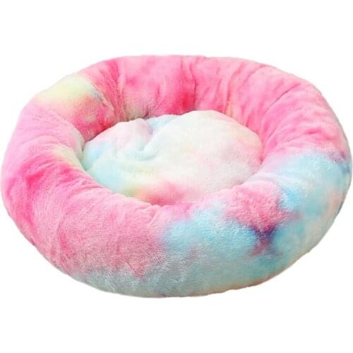 Pet Bed Cat Cushion Winter Soft Comfortable Round Bed Colorful Pattern Dog Bed House For Puppy Cat Kennel deep sleeping for pets