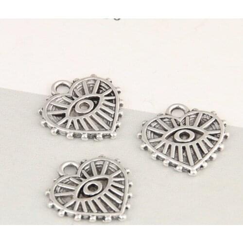 20pcs/lot Silver Double-sided Heart-shaped with Eyes Charm Accessories DIY Pendant Handmade for Jewelry Making 16x15 mm