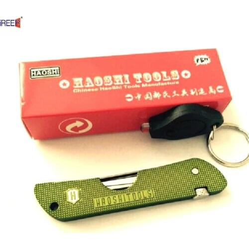 Hand tools 6 in 1 Folding Knife Locksmith Tool 6 in 1 Pocket Locksmith Set Green Color With Light