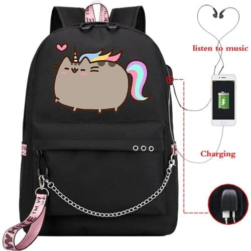 Cartoon Kawaii Fat Cat Backpack Quality Youth Backpacks for Teenage Girls Female USB Travel Shoulder Bag Bagpack mochilas