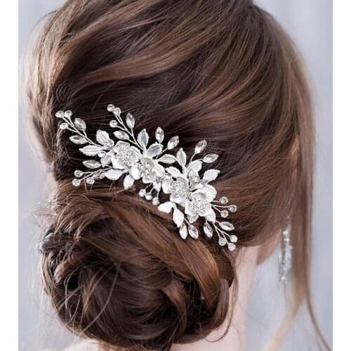 Silver Color Flower Bridal Hair Combs Rhinestone Floral Hair Comb Women Hair Accessories Wedding Head Jewelry Bride Headpiece