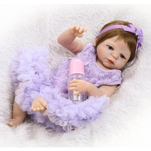 Silicon reborn babies full body doll 56cm Alive Reborn Bonecas girls dolls in purple Beautiful skirt dress For Kid Birthday Gift