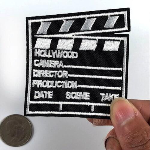 High Quality Black Fine Movie Clipboard Patches Iron On Clap-stick Embroidered Badge for Clothing Appliques DIY Stickers Parches
